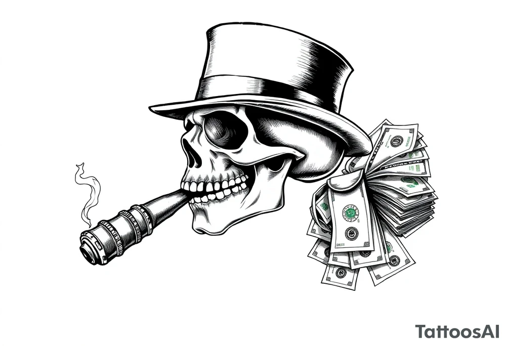 skull with mustache,a big cigar in his mouth,a top-hat on his head and alot of money in a hand. tattoo idea
