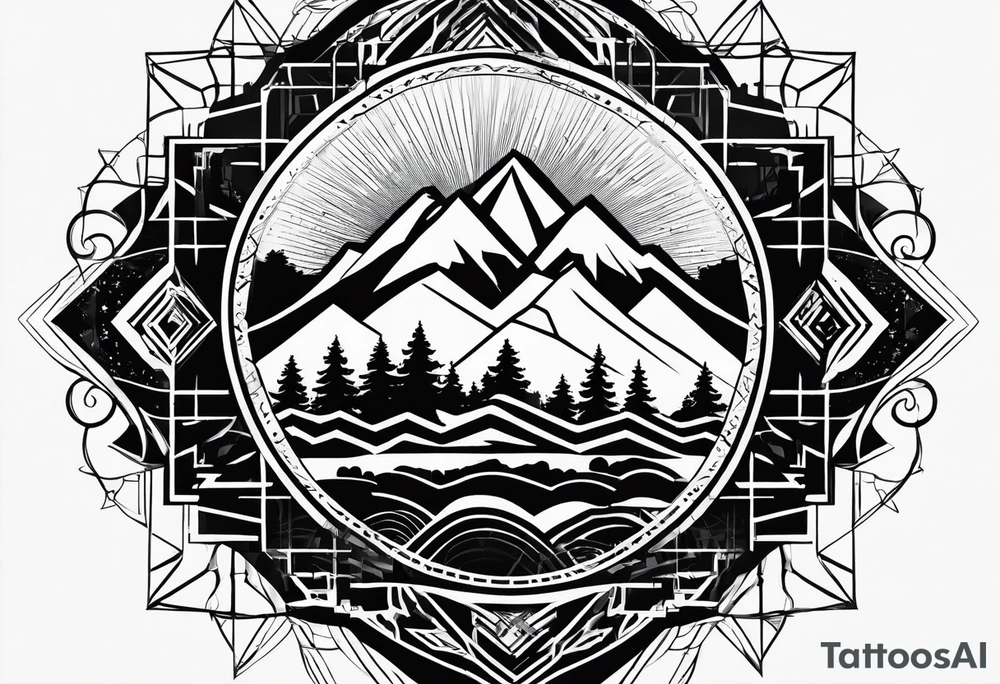 Wald silhouette mit Geometric Muster im Hintergrund tattoo idea