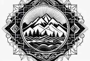 Wald silhouette mit Geometric Muster im Hintergrund tattoo idea