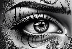 Realistic eye crying tears of tragedy death and betrayal tattoo idea