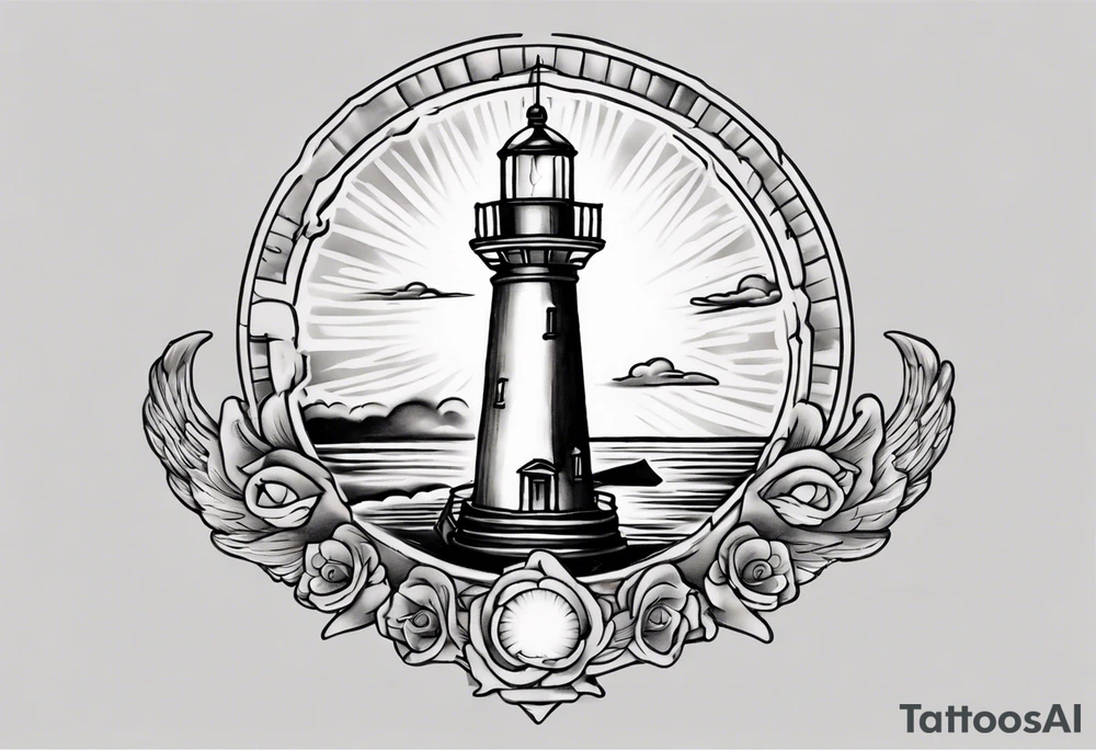tattoo of a light house shining its light on an angel tattoo idea