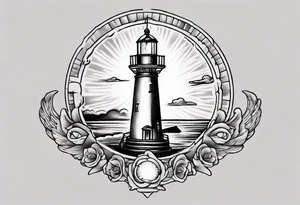 tattoo of a light house shining its light on an angel tattoo idea