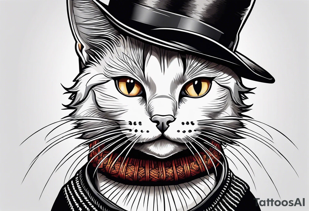 Black cat with a funny hat and a sweater tattoo idea