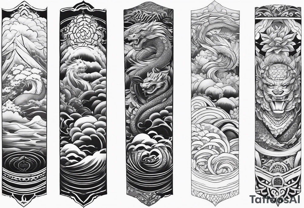 Japanese forearm sleeve stencil tattoo idea