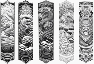 Japanese forearm sleeve stencil tattoo idea