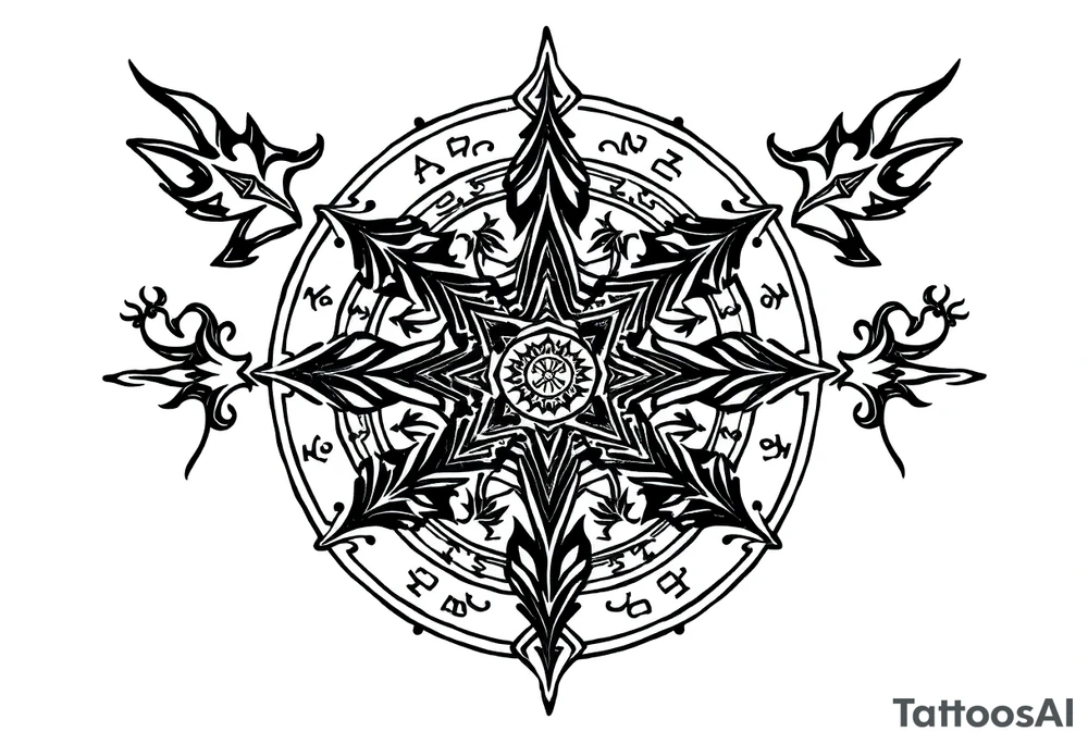 mytical shaman and witch ancient ornament with runes tattoo idea