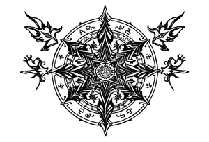 mytical shaman and witch ancient ornament with runes tattoo idea