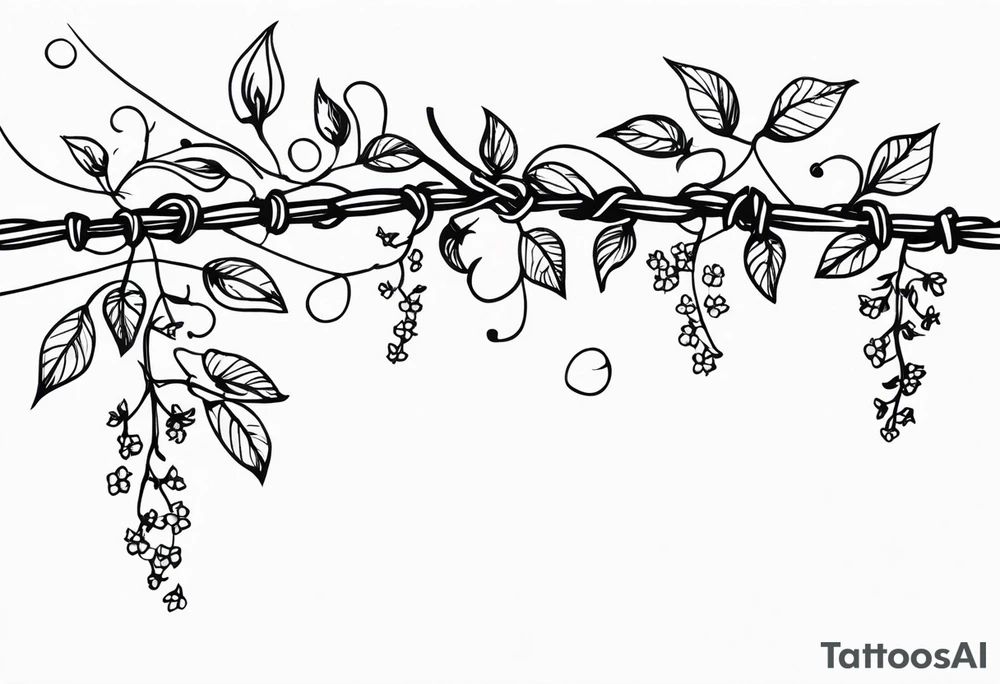 Line of Barded wire with flowery vine wrapped around it tattoo idea