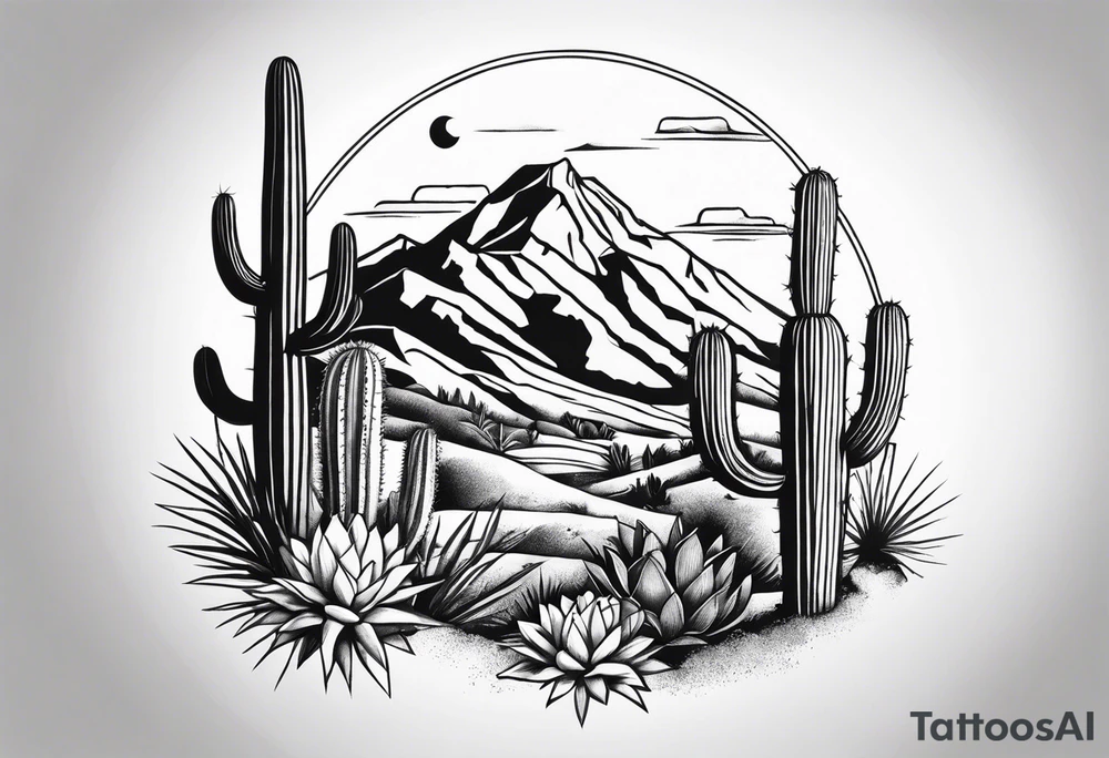 Mountain,  cactus, forearm tattoo idea