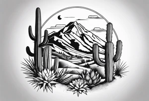 Mountain,  cactus, forearm tattoo idea