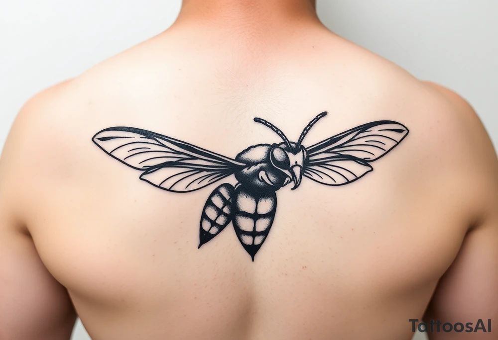 Angry hornet flying with arched body tattoo idea