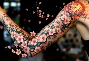 Cherry blossom and sun, beautiful tattoo idea