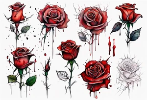 rose flower, one line, red blood dripping from the flower, tall, watercolor tattoo idea