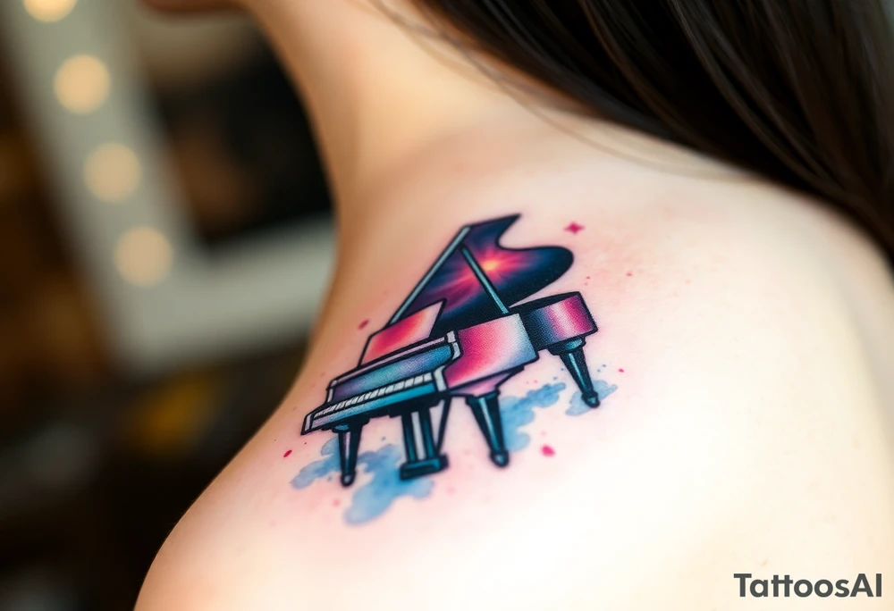 dreamy grand piano under the star tattoo idea