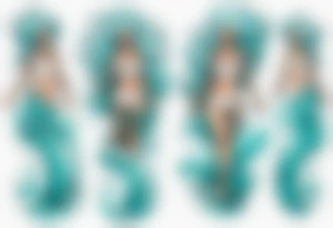 a tall woman made of water with turquoise hair riding the waves tattoo idea