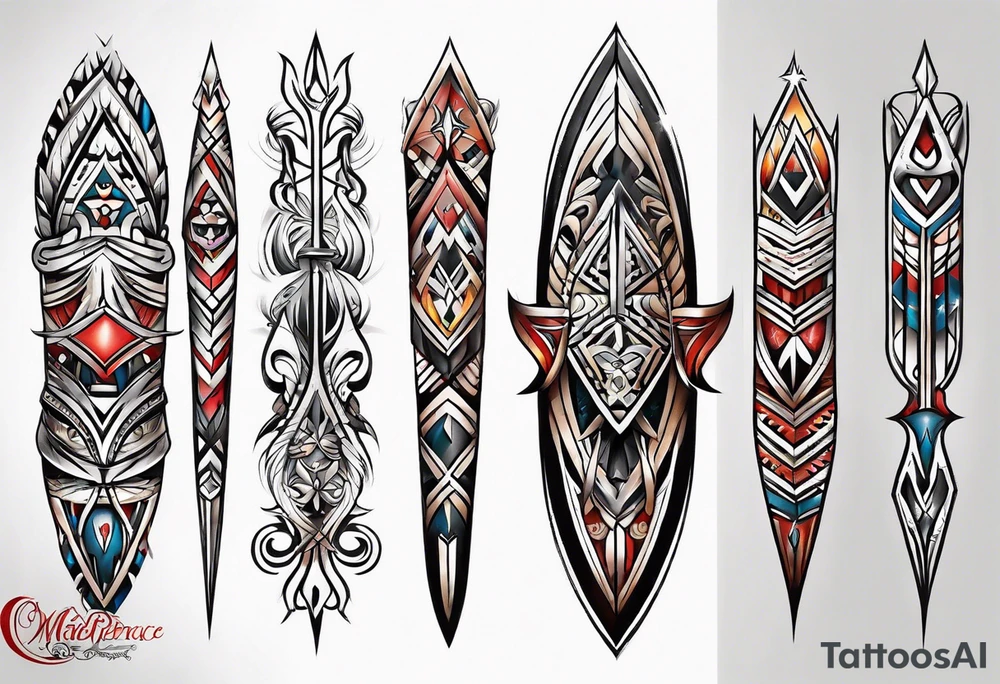 Puerto Rican tribal arm tattoo with spears tattoo idea