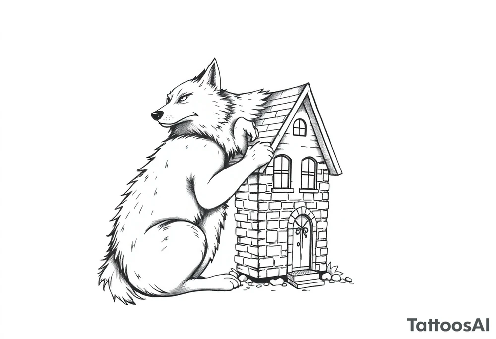 Big bad wolf huffing puffing and blowing a brick house down tattoo idea Big bad wolf huffing puffing and blowing a brick house down tattoo idea