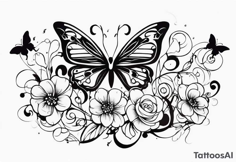 music notes and butterflies with balloons tattoo idea