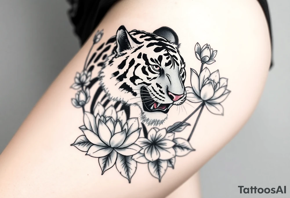 fierce tiger emerging through blooming lotus flowers in mist tattoo idea fierce tiger emerging through blooming lotus flowers in mist tattoo idea