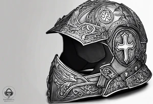 pauldron armor piece with a cross in the center and a pawprint tattoo idea