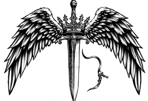 A sword with wings on the handle and a crown over the sword tattoo idea