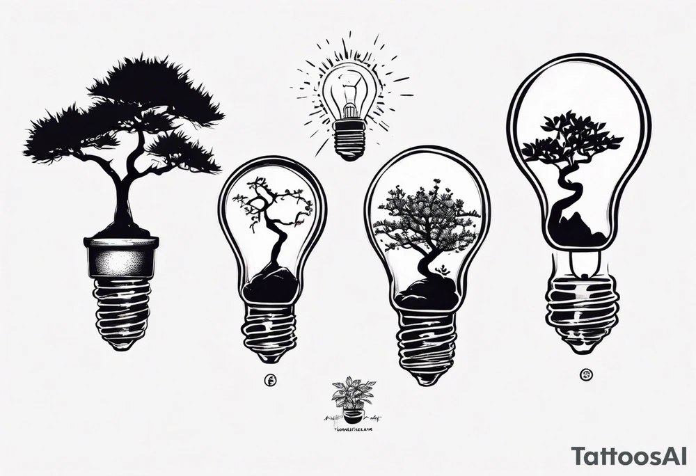 A tiny bonsai tree inside an upside down light bulb tattoo idea A tiny bonsai tree inside an upside down light bulb tattoo idea
