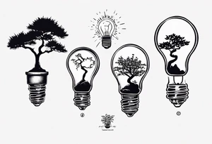 A tiny bonsai tree inside an upside down light bulb tattoo idea