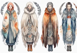 a solitary Scandinavian woman with a feathered cloak tattoo idea