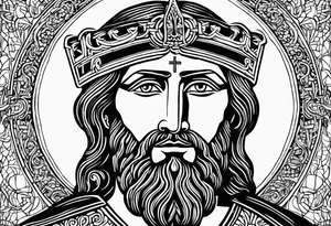 haloed head of a flat stern Byzantine Christ with all-demanding eyes. tattoo idea