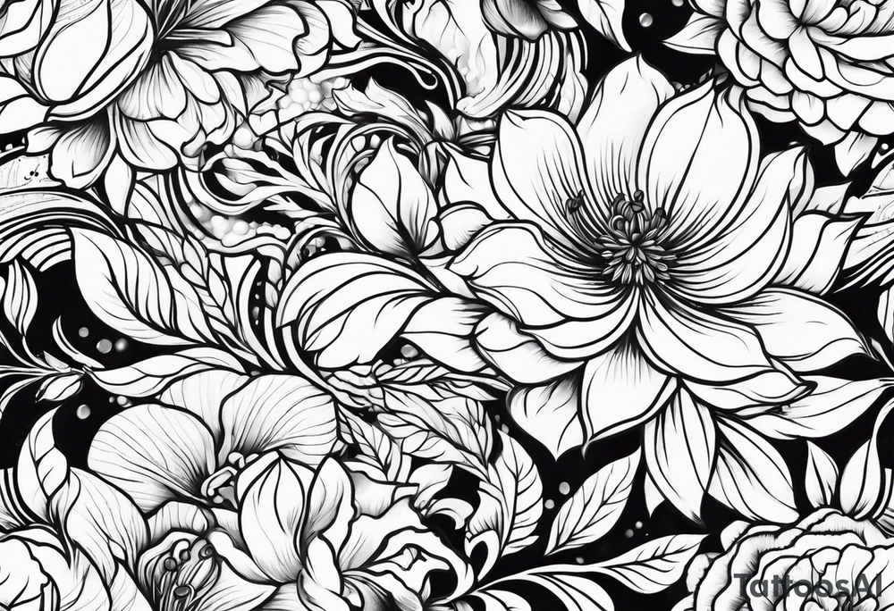 Curved floral leaves tattoo idea