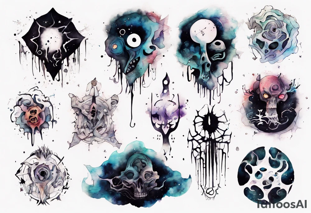 Macabre, abstract, acquarel, pigment, photon tattoo idea