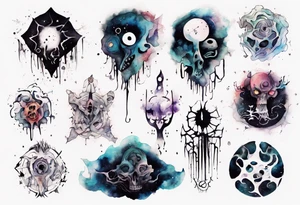 Macabre, abstract, acquarel, pigment, photon tattoo idea