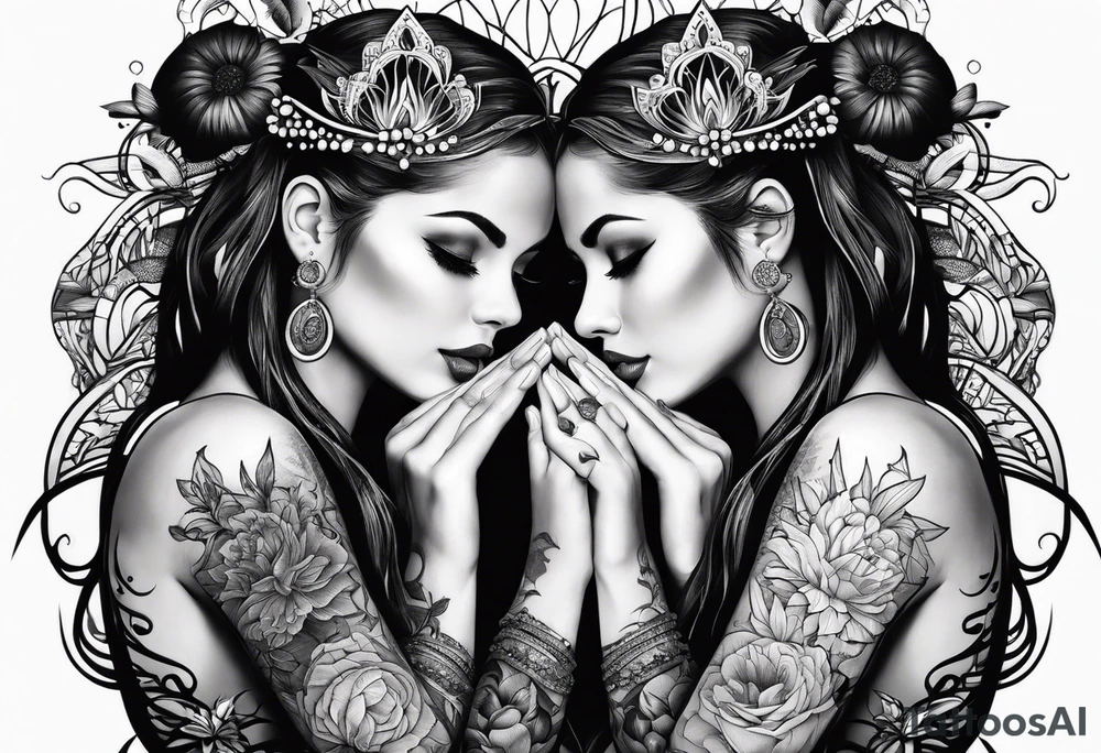 Sisters giving hands to each other tattoo idea