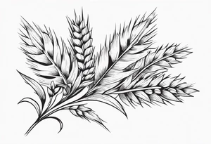 Oak tree leaves with wheat stalks wrapped in a ribbon tattoo idea