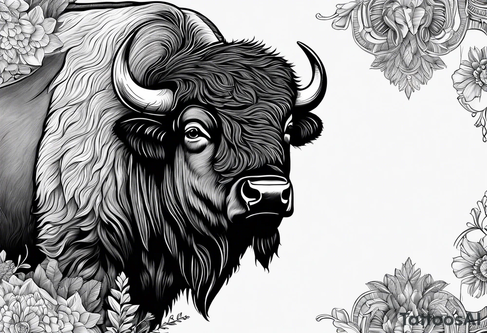 fine line bison doodle - white background, clean background, no skin tattoo idea