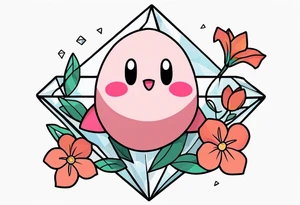 kirby with flowers inside a diamond-shaped crystal tattoo idea
