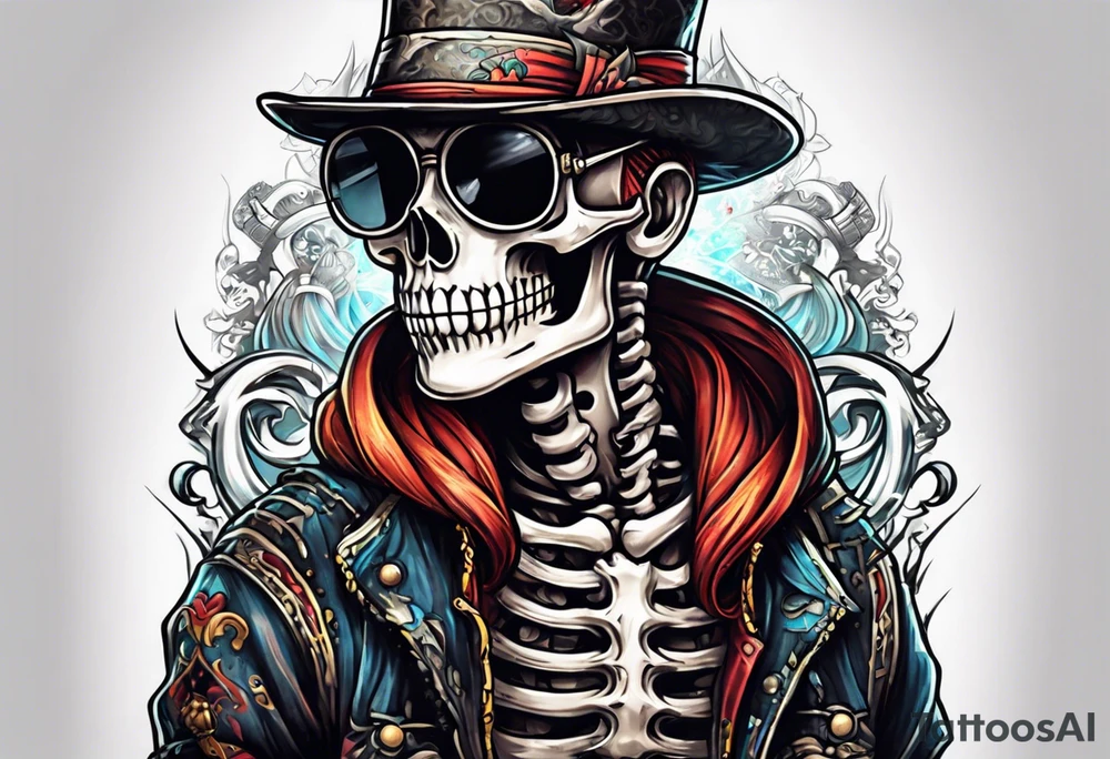 Kid wearing a one piece skeleton costume playing video games tattoo idea