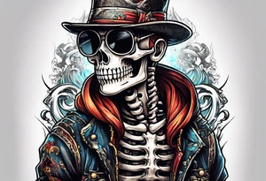 Kid wearing a one piece skeleton costume playing video games tattoo idea
