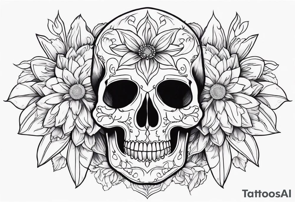 skull and aster tattoo idea