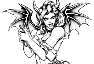 angry succubus holding gun tattoo idea