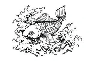 traditional koi fish swimming upstream through turbulent waves tattoo idea