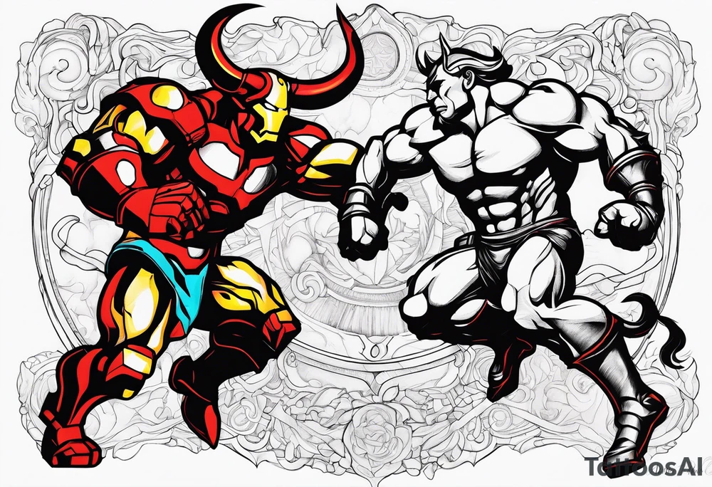 the minotaur fighting ironman tattoo idea