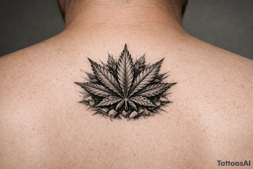 Top marichuany na klatce piersiowej z malymi detalami tattoo idea