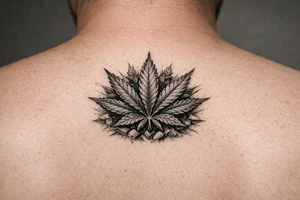 Top marichuany na klatce piersiowej z malymi detalami tattoo idea