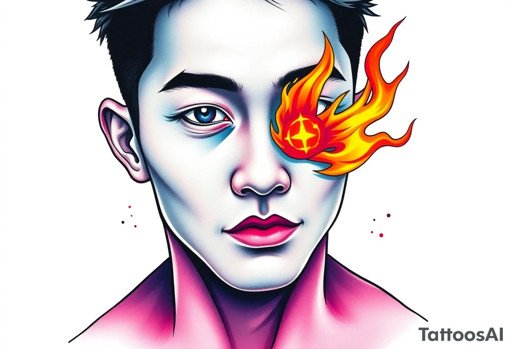 Handsome Asian young guy with a flame eyes tattoo idea