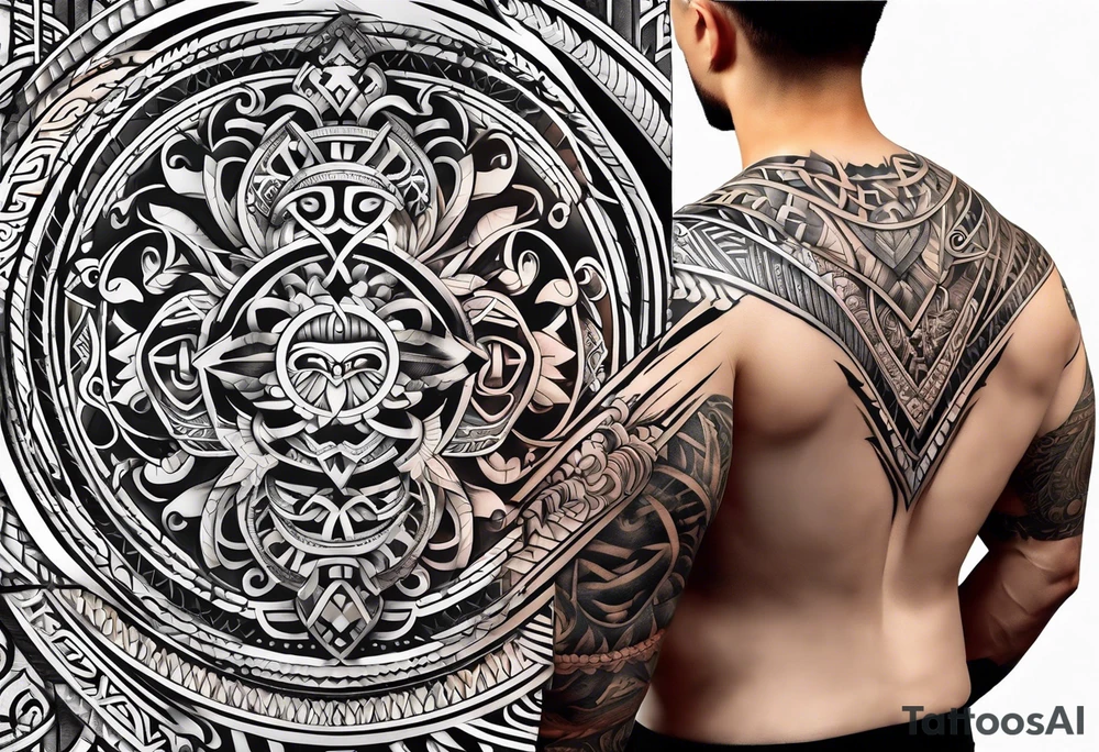 Full sleeve tattoo, polynesian tribal, Viking symbols tattoo idea