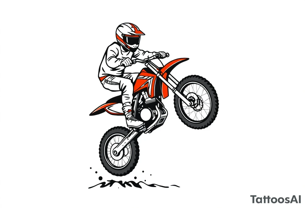 dirtbiker doing a wheelie on a honda 50 dirtbike tattoo idea