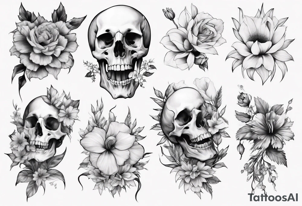 half skeleton ribs blooming flowers tattoo idea
