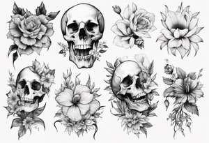 half skeleton ribs blooming flowers tattoo idea