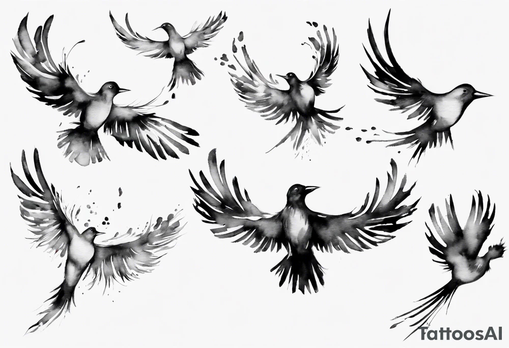 birds flying out from a feather tattoo idea